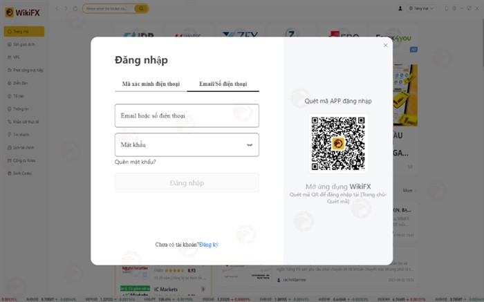 Giao diện đăng nhập WikiFX PC
