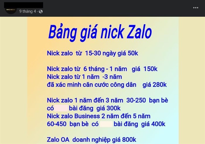 Các tài khoản mạng xã hội, ứng dụng nhắn tin được thu mua ở nhiều mức giá.